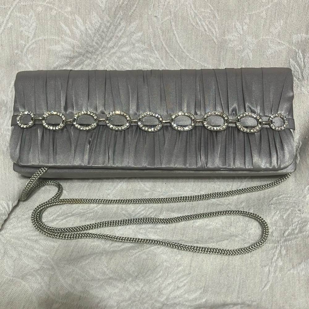 Elegant Silver Clutch with Rhinestone Detail